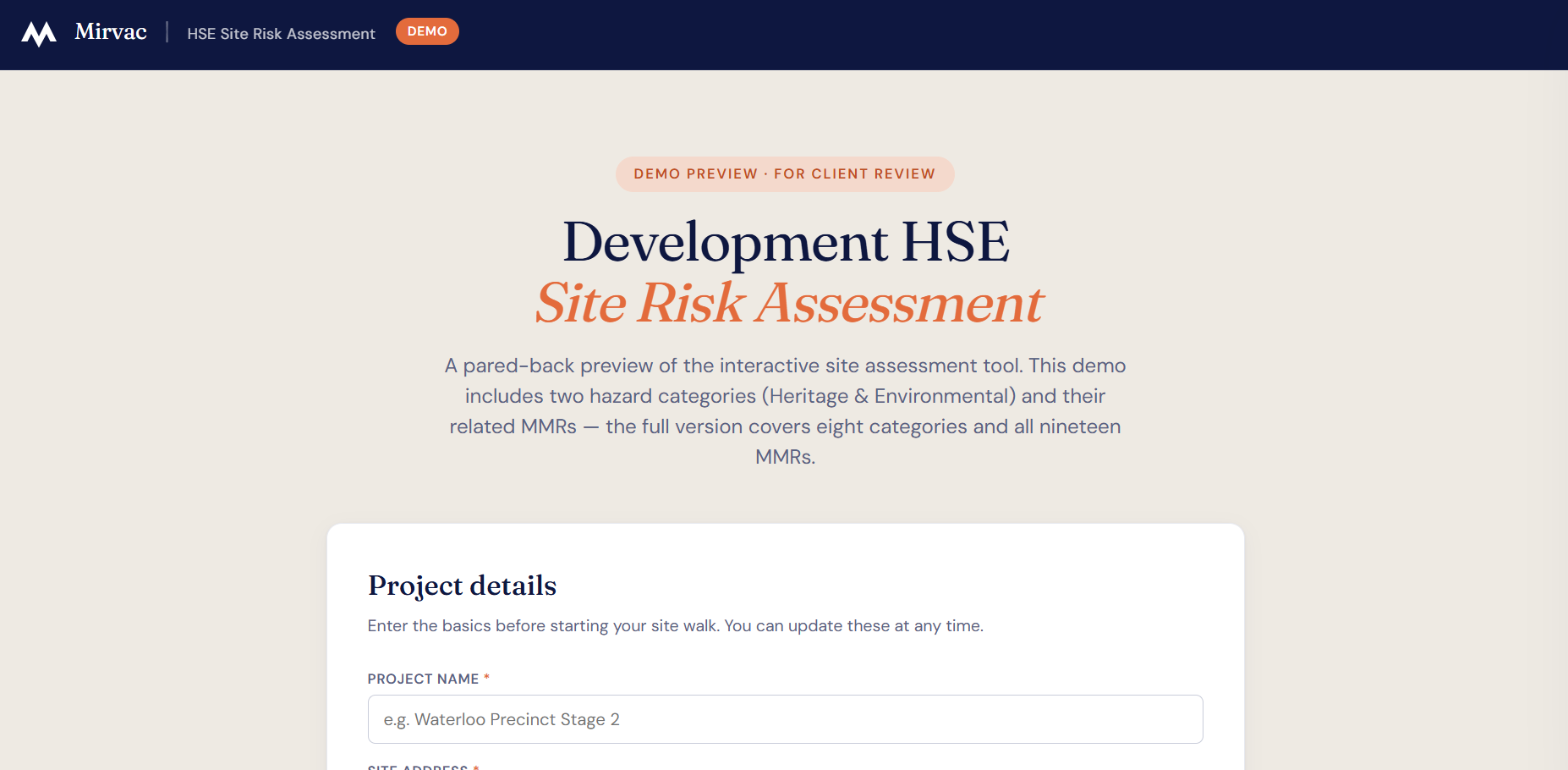 Mirvac Risk Assessment Tool